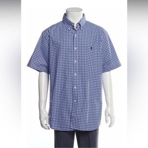 Ralph Lauren Short Sleeve Blue & White Plaid Collared Button Down Sz XL